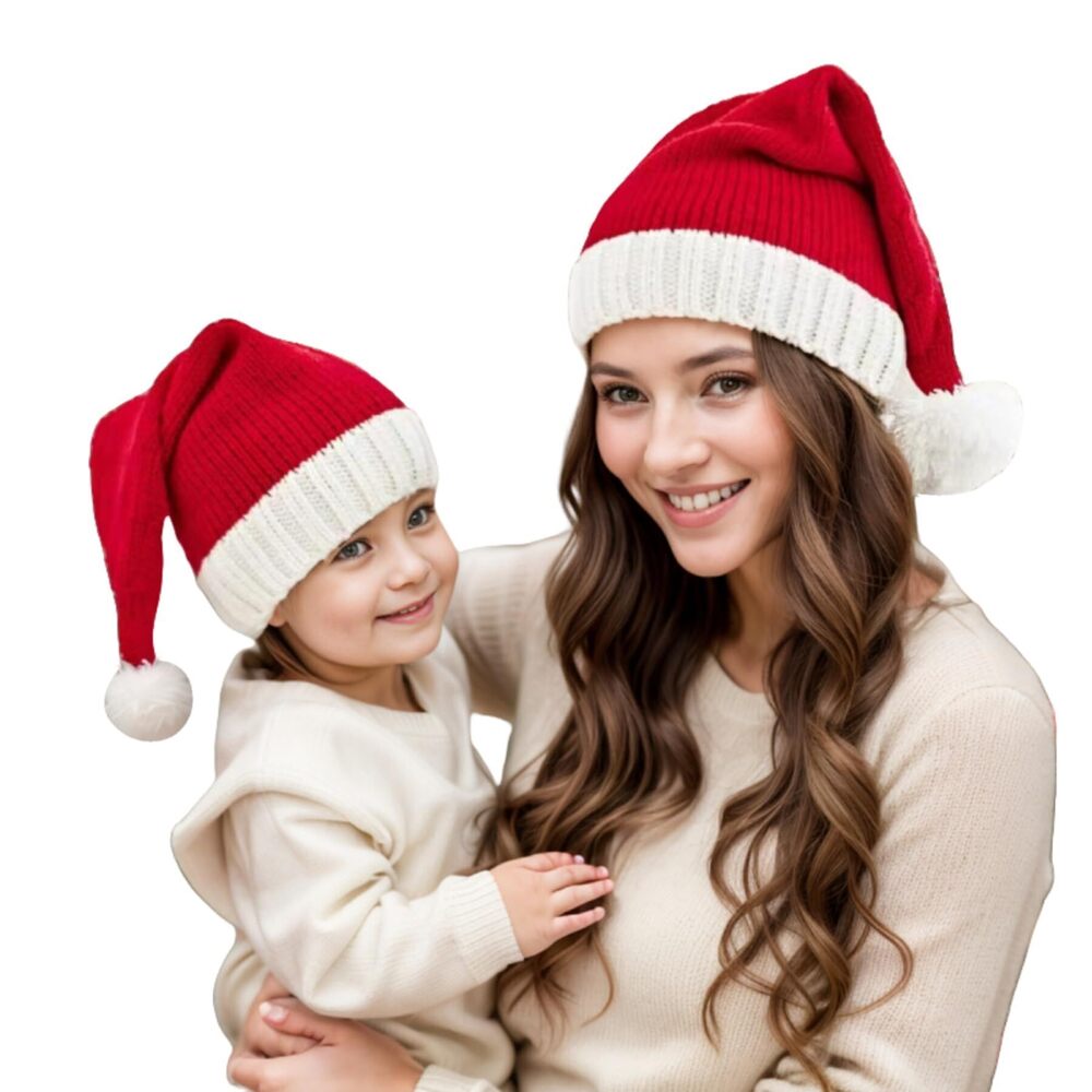 3014 Santa Hat Parent-Child Knitted Pompom Beanie Hat Family Christmas